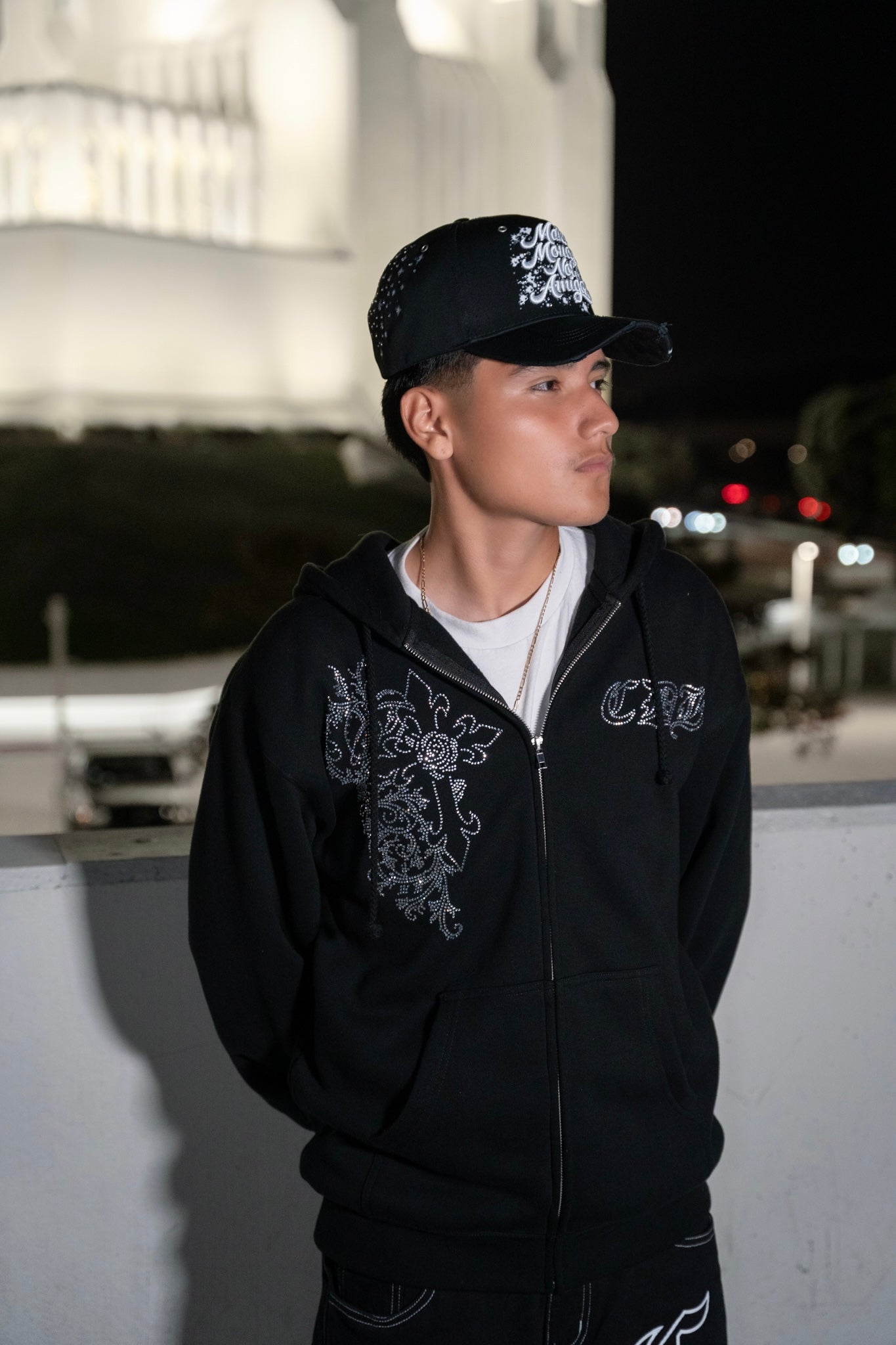 Three Crosses Rhinestone Zip Up