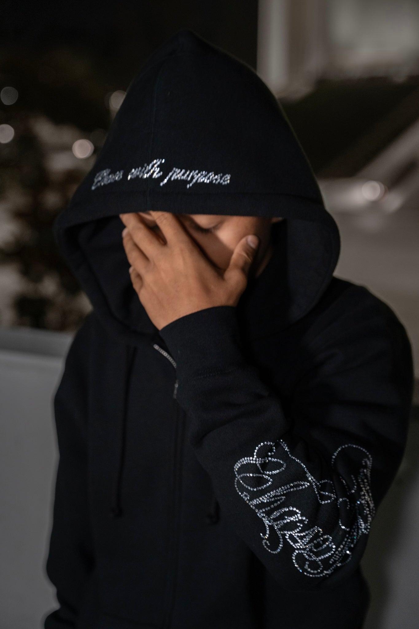 Crucifix Rhinestone Zip Up