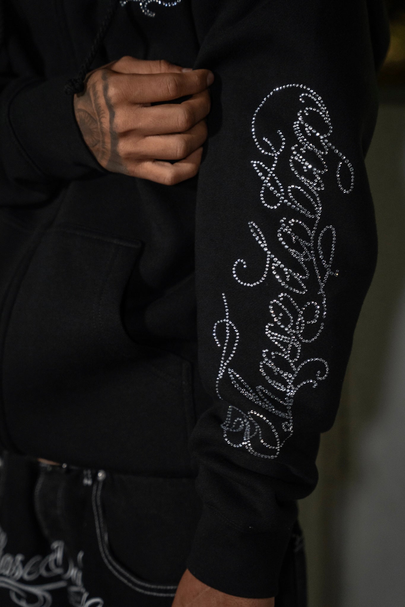 Crucifix Rhinestone Zip Up