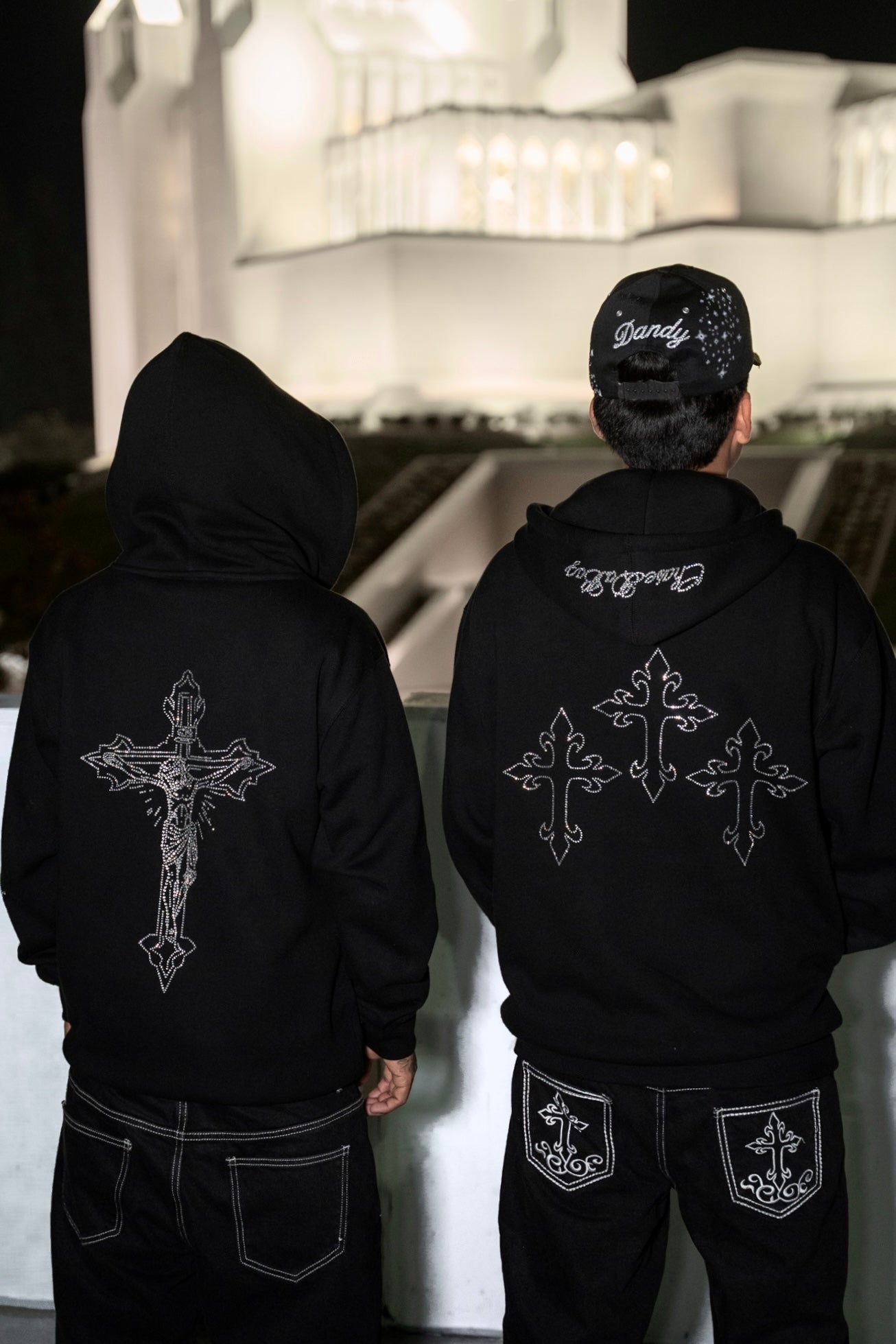 Crucifix Rhinestone Zip Up