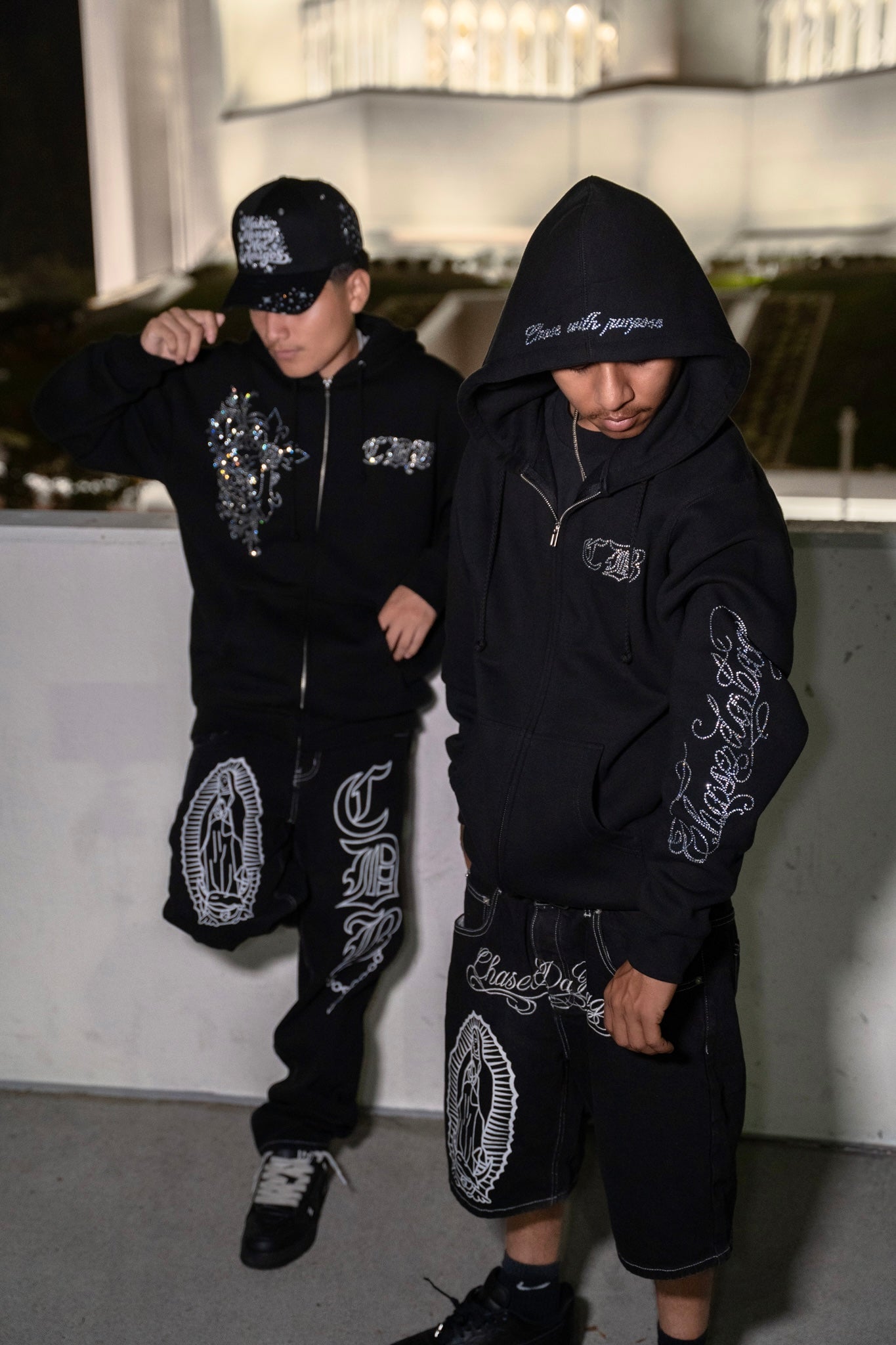 Crucifix Rhinestone Zip Up
