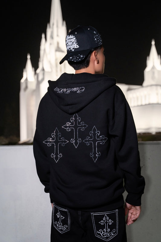 Three Crosses Rhinestone Zip Up