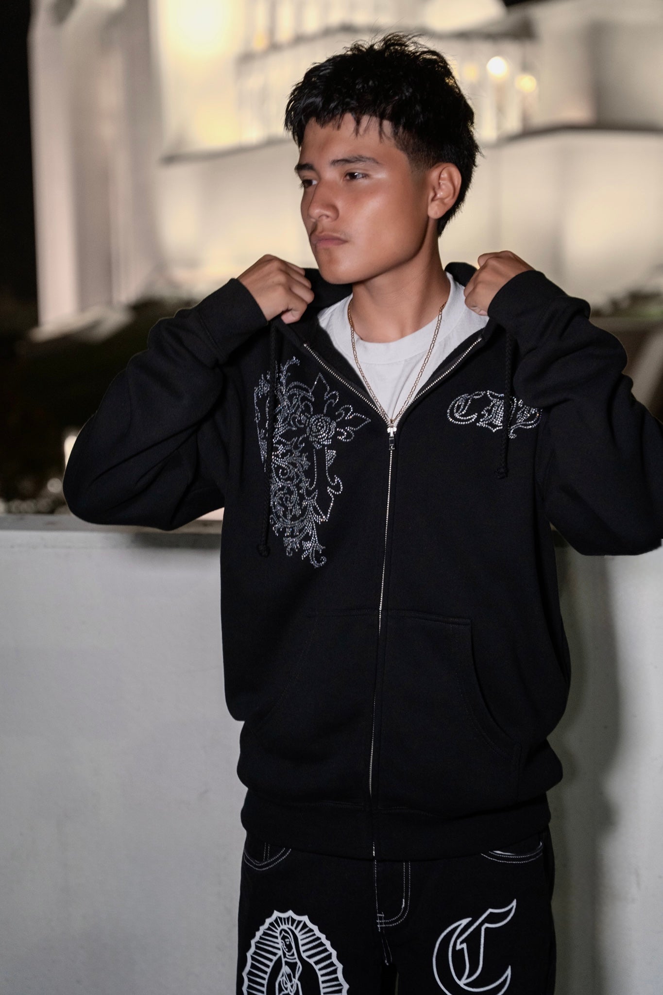 Three Crosses Rhinestone Zip Up