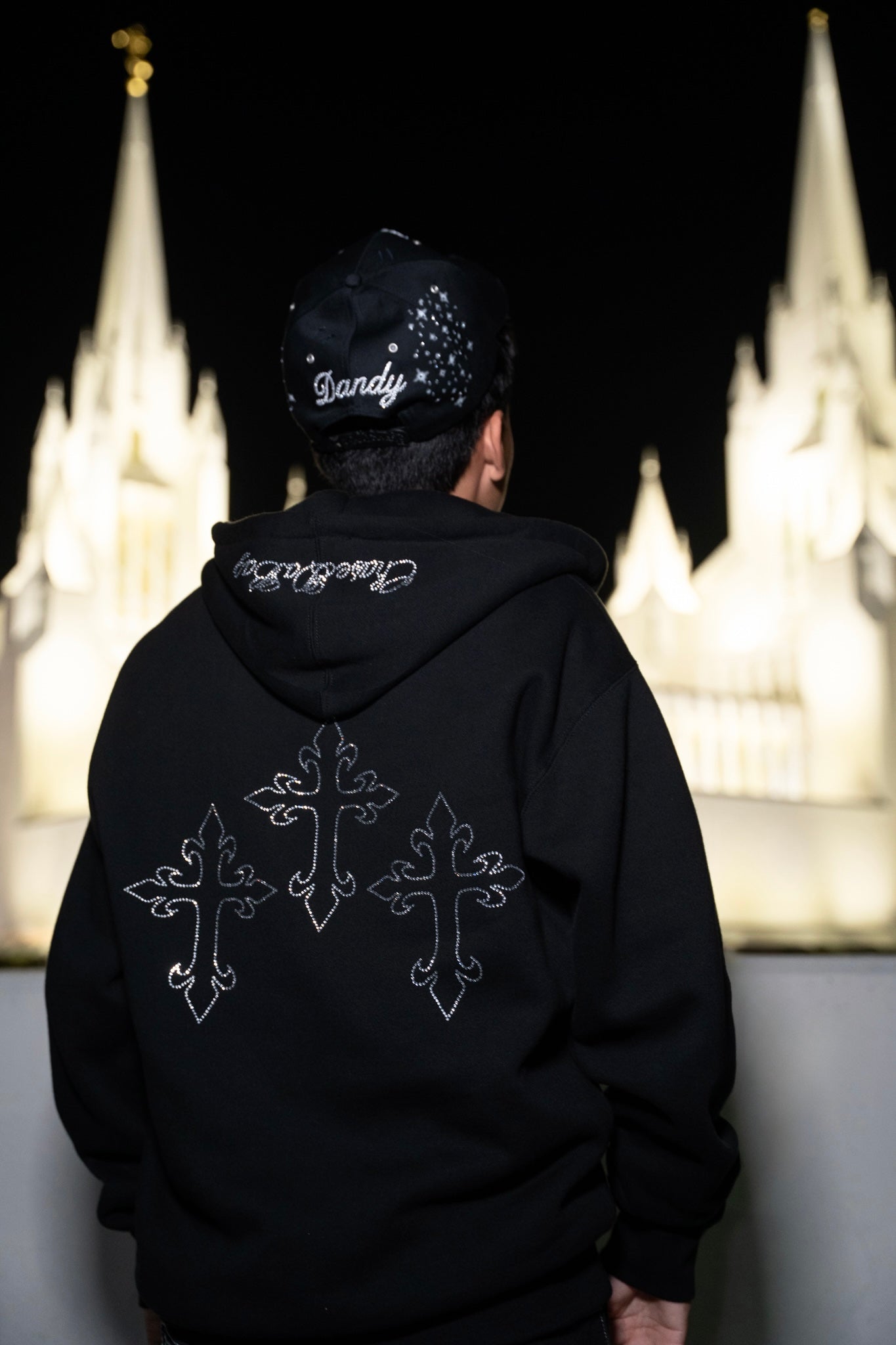 Three Crosses Rhinestone Zip Up