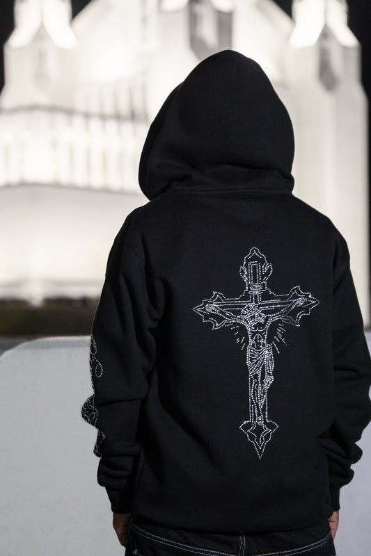 Crucifix Rhinestone Zip Up