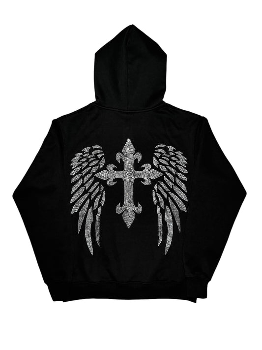 Rhinestone Cross Zip Ups Black