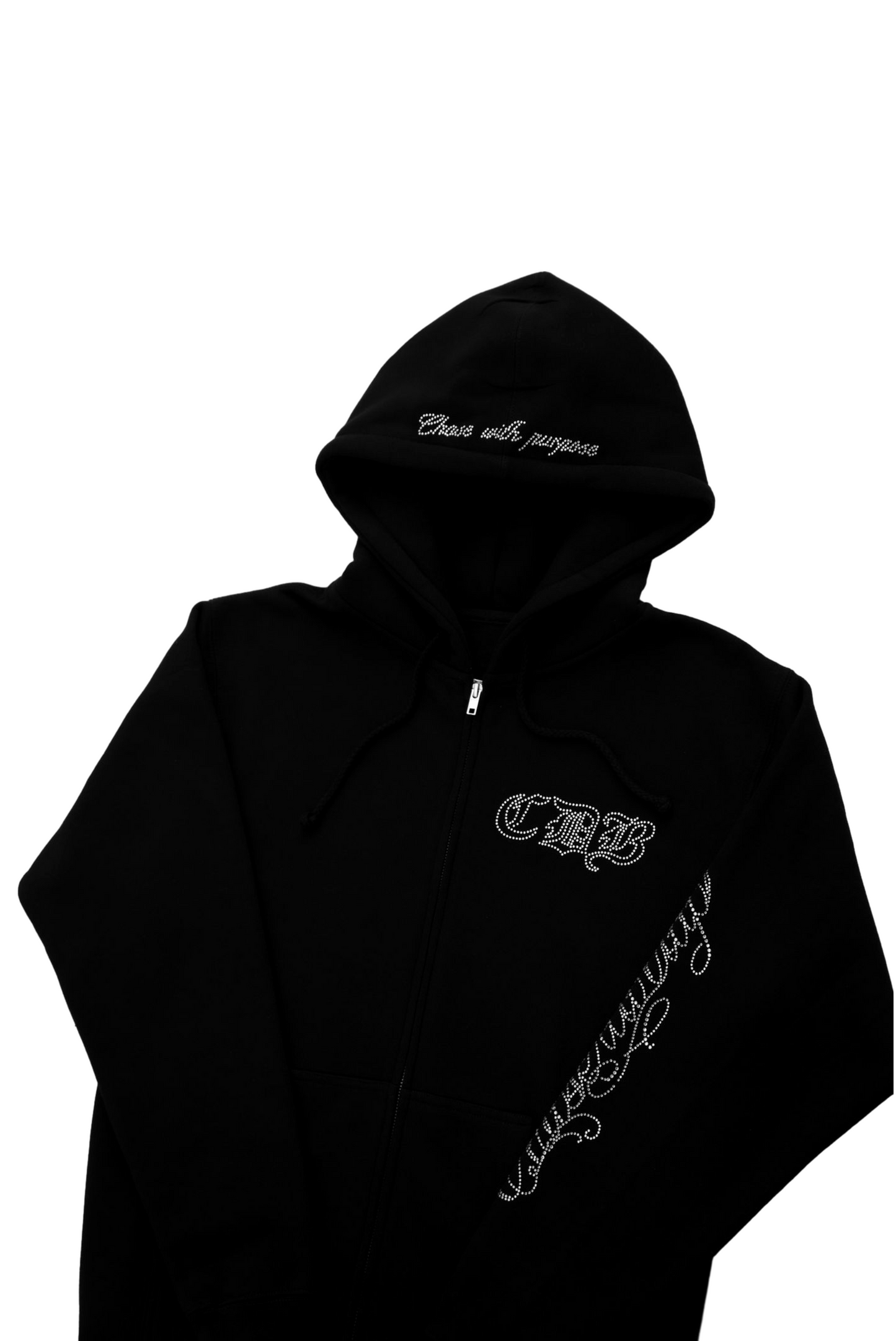 Crucifix Rhinestone Zip Up