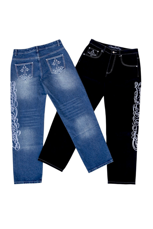 Cross Embroidered Jeans