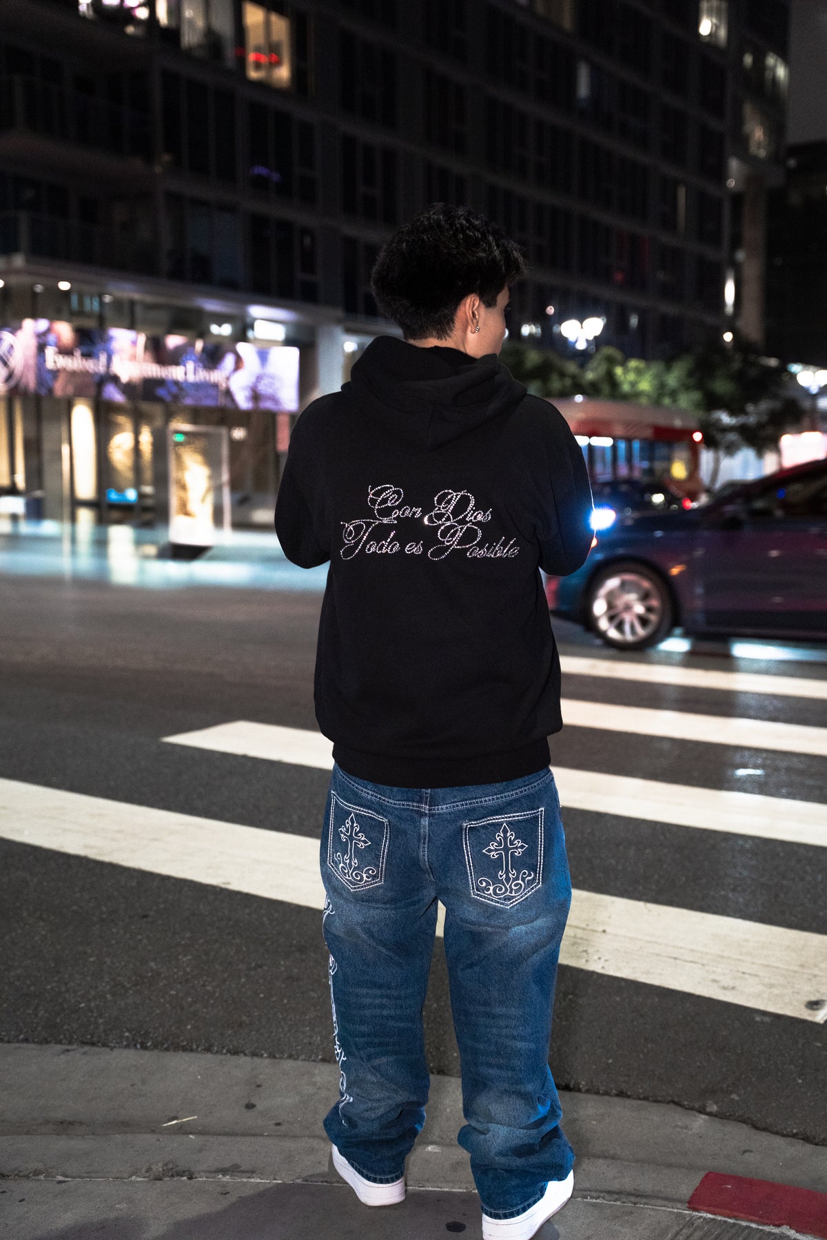 Con Dios Todo Es Posible Rhinestone Hoodie